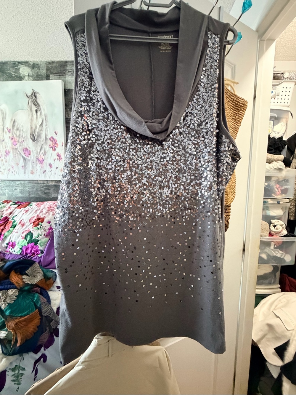 Lane Bryant Gray Sequined Cowl Neck Tank